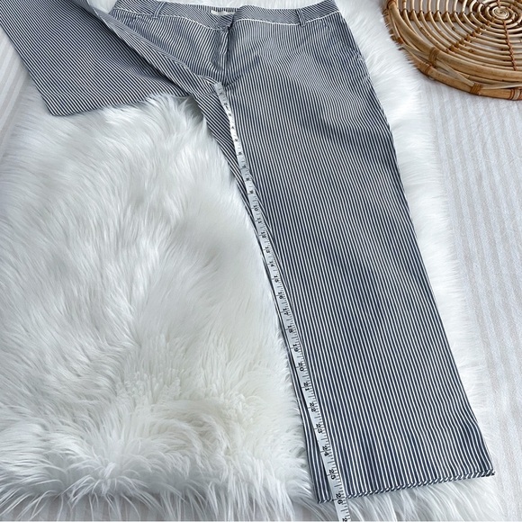 MaxMara Stripe Straight Leg Pants Trousers Silk Cotton Blend Crop Cream Blue - Picture 13 of 14